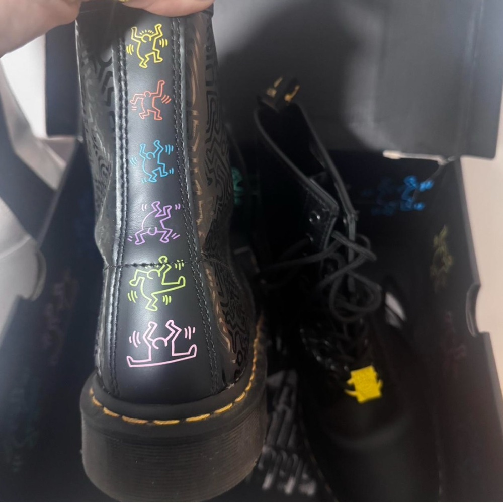 Dr. Martens Black Combat Boots with Multicolor Design